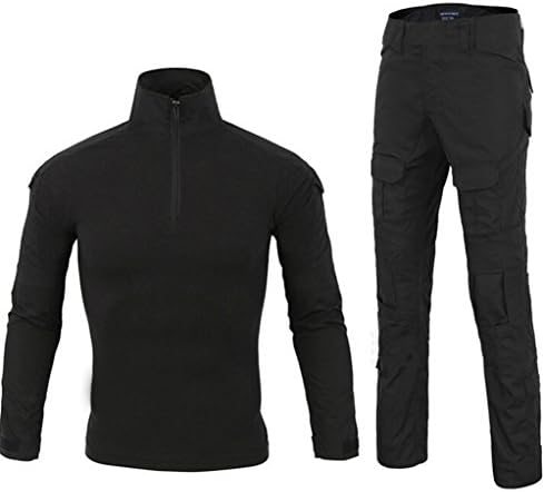 Men Combat T Shirt and Pant Set 1/4 Zip Camo Military Tactial Uniform with Long Sleeve BDU Airsoft Hunting Shirt
