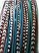 Feather Hair Extension – Turquoise, Brown, and Grizzly Feathers, All Bonded Together at the Tip, Ranging From 7 to 10 Inches in Length, With a Total of 5 Feathers