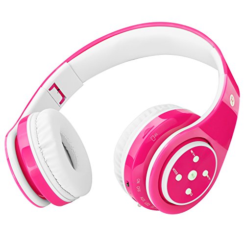 Kids Headphones Bluetooth Wireless 85db Volume Limited Childrens Headset, up to 6-8 Hours Play, Stereo Sound, SD Card Slot, Over-Ear and Build-in Mic Wireless/Wired Headphones for Boys Girls(Pink)