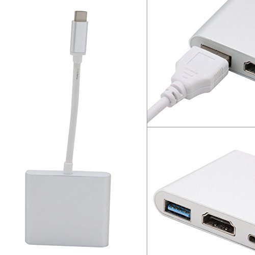 Stebcece 1pc 3 IN 1 USB 3.1 TypeC to USB-C 4K USB3.0 Hub HDMI Charging Port Adapter Cable