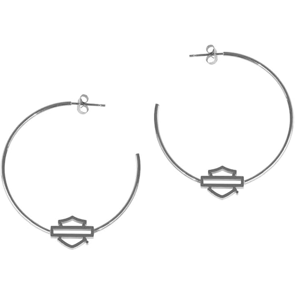 35mm Harley-Davidson Sterling Silver Hoop Earrings Logo 227 / HDE0139