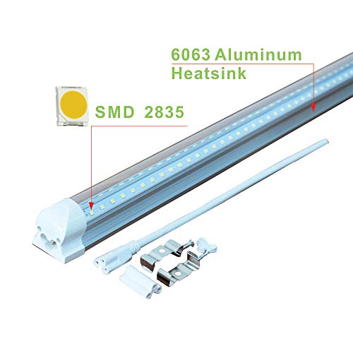 8FT LED Shop Light 72W 7200LM, AC85277V 6000K Dual Row V Shape Integrated LED Tube Light for