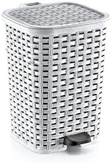 Eco Friendly Pedal Bin Rattan Wicker Effect for Kitchen Bathroom Office Rubbish Dustbin w/Removable Basket (6 L, White)