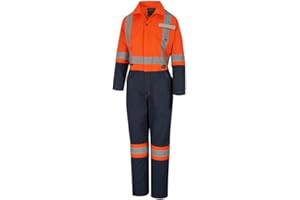 Pioneer Work Coveralls for Women - Hi Vis Safety Workwear with Reflective Tape - 7 Pockets - Class 3 - Orange/Navy