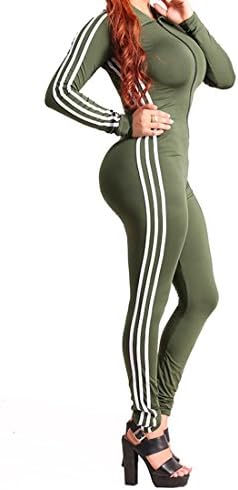 Hot Front Zipped White Striped Jumpsuits Deep V Neck Tight Fit Women Autumn Winter Sexy Bodycon Clubwear
