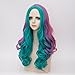 Alacos Rainbow Color Long Curly Braid Wig, 25 Inches Gothic Lolita Anime Cosplay Wig, Christmas Costume Wig for Women +Free Wig Cap (Turquoise Mix Purple Pink Green)