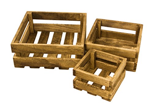 Small Set of 3 Natural Wooden Crates for Vintage Shabby Chic Home Décor