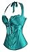 Charmian Women's Burlesque Vintage Renaissance Padded Satin Halter Bustier Corset Top with Zipper Turquoise XX-Large