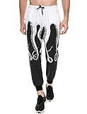 Coofandy Mens Fashion Octopus Print Jogger Sweatpants Light Weight Running Trousers Pants,Black,Medium