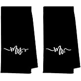 UINHMOP 16''x24'' Set of 2 Mr. and Mrs. Couple Soft and Absorbent Bath Towels Hand Towels for Bathroom Kitchen,Wedding Anniversary Valentine’s Day Gifts for Couples Newlyweds(Black)
