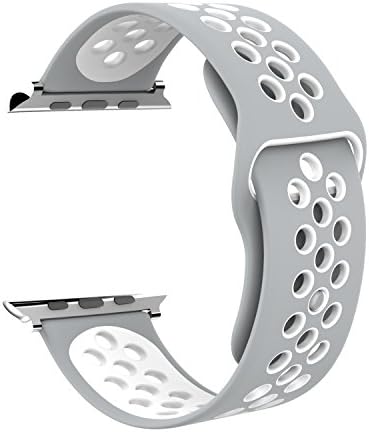 ANIYOH 38mm Soft Silicone Replacement Bands for Apple Watch Series 2, Series 1, Sport, Edition,[Upgrade] With Apple Watch Band Clasp Stainless Steel Silver Color Connector (M/L Silver / White)
