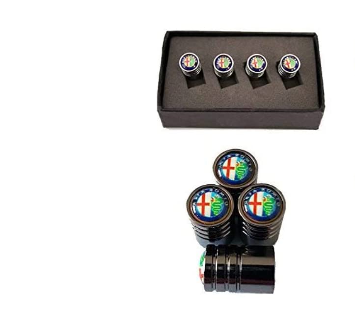 Alfa Romeo Black Deluxe Wheel Valve Dust Caps. Giulietta, MiTo, Spider, 147