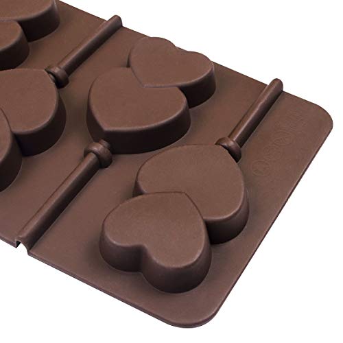 Webake Lollipop Mold With Sticks, 3 Pack Chocolate Hard Candy Mold 6 Cavity Heart Shape Lollipop (Toffee Brown)