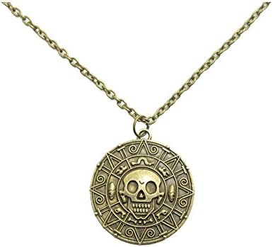 Danald Fashion Handcrafted Brushed Metal Caribbean Movies Cursed Aztec Coin Medallion Necklace Skull Pirate Coin Necklace Pendant (Antique Brass)
