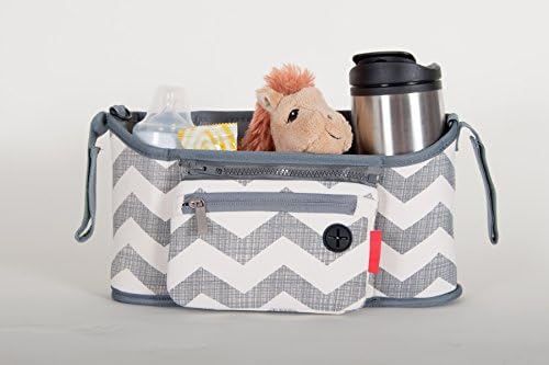 Grab and Go Stroller Organizer All-in-One Super Storage Compartments for Bottles, Toys, Food,Wallet, Diapers and Cups (chevron)