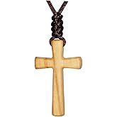 Xianli Wang Natural Olive Wood Cross Pendant Necklace for Men Women Wooden Solid Christian Baptism Christmas Easter Prayer Faith Confirmation Birthday Gift Car Rearview Mirror Hanging Wall Ornament