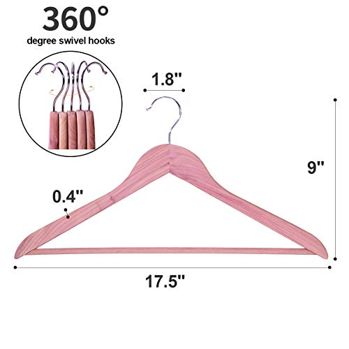 Solid Cedar Hangers 20 Pack, Sturdy Wooden Hangers with 360 Degree Swivel Hook, Smooth Surface Wood Coat Hangers with Cedar Scent for Refreshing Closet