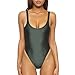 Dixperfect Women's Retro 80s/90s Inspired High Cut Low Back One Piece Swimwear Bathing Suits (L, Army Green)