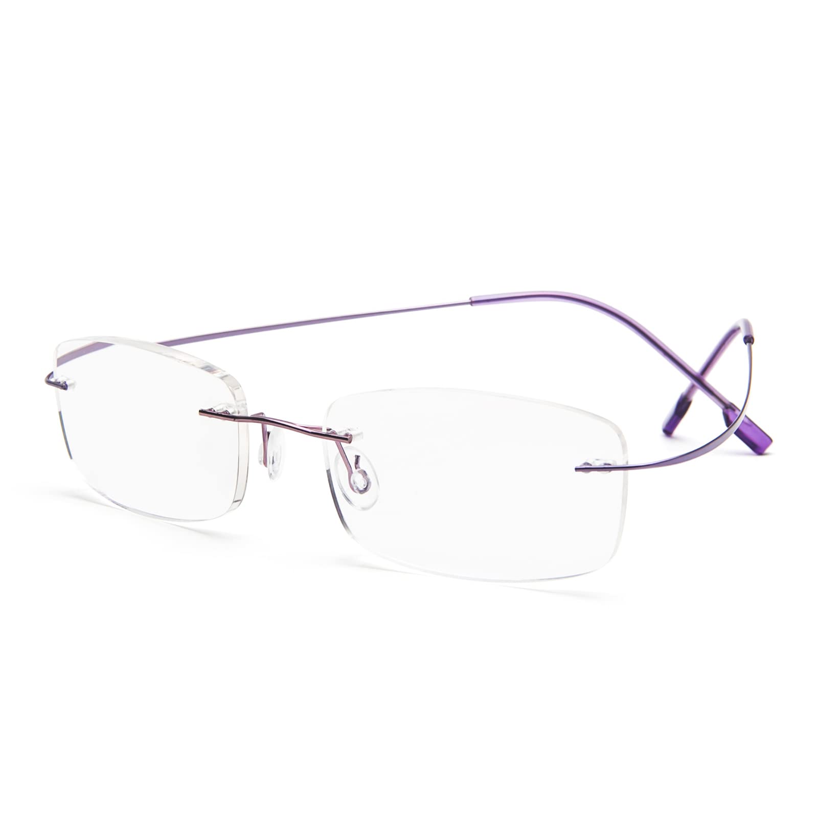 Rimless Reading Glasses Super Light Titanium Reading Aid for Men and Women, Purple, +1.50