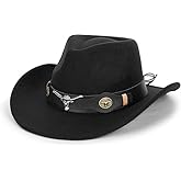 INOGIH Women Men Western Cowboy Cowgirl Hat Fedora with Pull-on Closure Outdoor Wide Brim Fedora Hat (M)