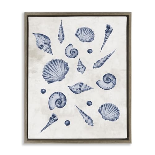 Stupell Industries Varied Seashells Pattern Brown Framed Floater Canvas Wall Ar…