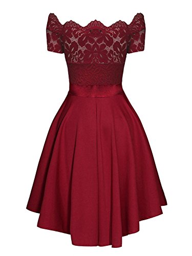 Dreaweet Women's Off Shoulder Lace Boat Neck Vintage Cocktail Party Wedding Dresses