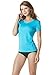 Tesla Women's UPF 50+Vneck Swimshirt Loose-Fit Short Sleeve Rashguard FSS02