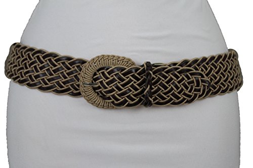 TFJ Women Fashion Braided Fabric Belt Waist Hip Casual Brown Beige Color S M