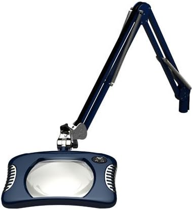 O.C. White 82400-4-BL Green-Lite 4 Diopter Rectangular LED Magnifier, Table Edge Clamp, Blue, 43" Reach, 7" Length, 5-1/4" Width