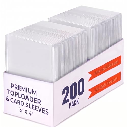 200 Card Sleeves Toploads for Cards, 3" x 4" Double-Sided Film Clear PVC Hard Card Sleeves, Anti-Scratch Card Holders for TCG/Sports/Baseball/Football Cards (100 Hard Sleeve + 100 Soft Sleeve)