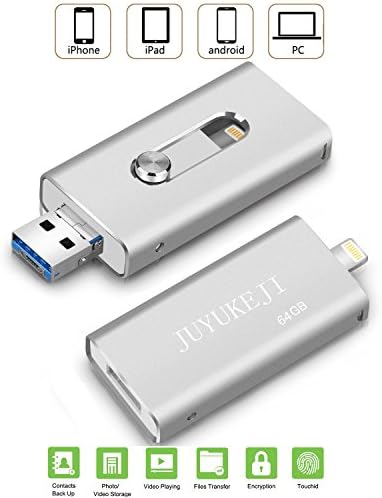 IOS Flash Drive iPhone iPad OTG - Pen Drive with USB Micro USB and Lightning(3 in 1)Connector, JUYUKEJI Jump Drive U Disk External Memory Stick for Apple Andriod and Computer (32GB, Silver)