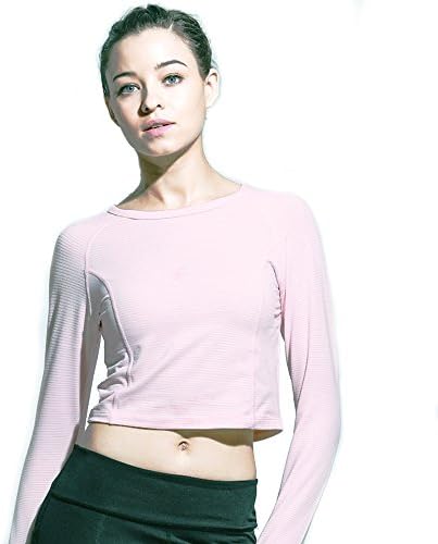 Women's Athletic Long Sleeve Crop Top Shirt Workout Yoga Dry Fitness T-Shirt (M, Pink)