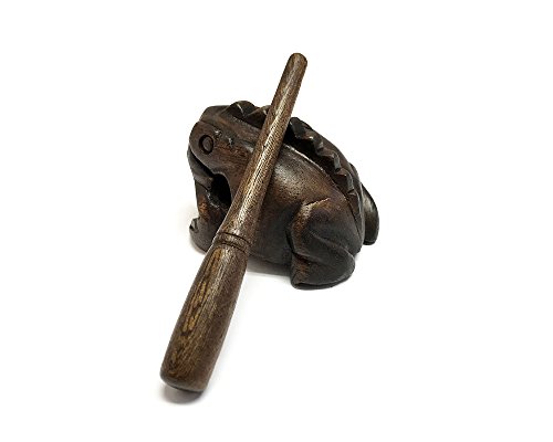 Handmade Wooden Croaking Frog Rasp Guiro Tone Block 5" Animal Shaped Figurine Percussion Musical Instrument with Stick (Brown) - Thumbnail 2