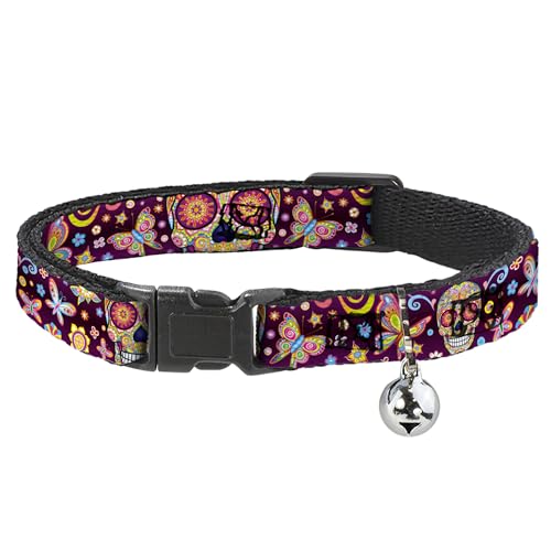 Cat Collar Breakaway Mariposa Calaveras Butterflies Flowers Burgundy Multi Colo…
