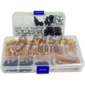 9FastMoto Full Motorcycle Fairings Bolt Screw Kits for 2004 2005 Suzuki GSXR 600 750 K4 04 05 Aluminium Screws Fastener Clips (Gold & Silver)