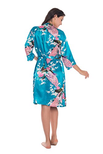 Yukata Womens Gorgeous Loungewear 2PC Set Sleepwear Camisole & Robe, Turquoise S