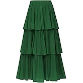 OULESIS Women's Long Skirts Chiffon Elastic High Waist Maxi Skirt A-Line Tiered Dress