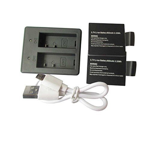 AKS 900mAh Rechargeable Battery (2-Pack) with Dual Charger for SJ4000 Series Sports Action Camera and Other 4K Camcorder