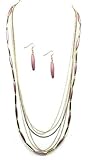 Fashion Costume Jewelry Gold Tone Chain Multi Layered Chocolate Brown Long Necklace Earring Set for Women