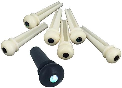 Greenten Acoustic Guitar Bone Bridge Pins and Eboy End Pin with 3mm/0.118 inch Position Abanlone Dot