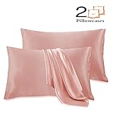 Leccod 2 Pack Silky Satin Pillowcase for Hair and Skin Cool Super Soft and Luxury Pillow Cases Covers with Envelope Closure (Coral Pink, Standard: 20x26)