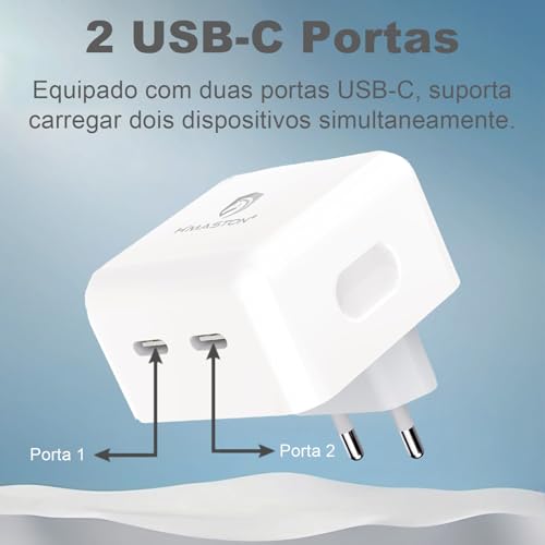 H'MASTON Carregador Tipo C Fonte 40W com Dupla Usb C Rápido Carregamento Simultaneo Compatível com iPhone iPad Samsung