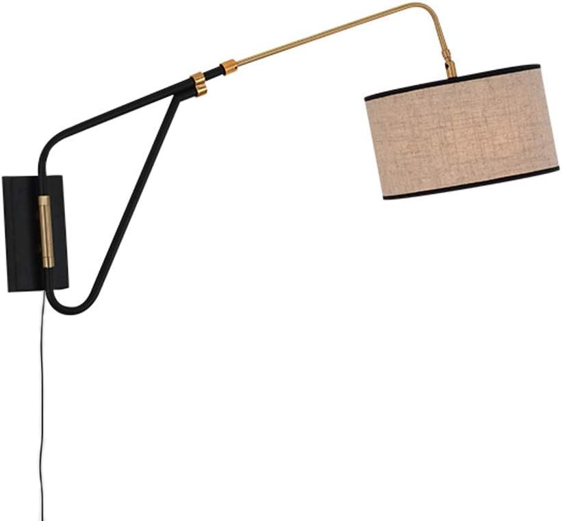 Modern Bedroom Bedside Plug in Wall Light with Switch and Cable Creative Extendable Swing Arm Wall Lamp Fabric Lamp Shade E27 Socket for Living Room Restaurants Study Room,Flax [Energy Class A]