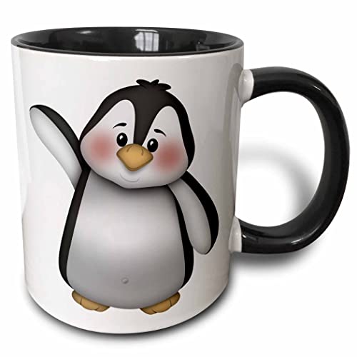 3dRose mug_217067_4 "Cute Black and White Waving Penguin Illustration" Two Tone…