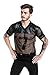 F plus R Mens Novelty Character T-Shirt Fashion Faux Leather Mesh Stitching Tees Black Small
