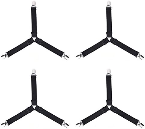 SUSHAFEN Pack of 4 Pcs 3-Way Adjustable Bed Sheet Holders Fasteners Grippers Clips Suspenders Straps