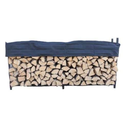 Woodhaven Pioneer 8' Firewood Rack with Cover Black Steel Outdoor