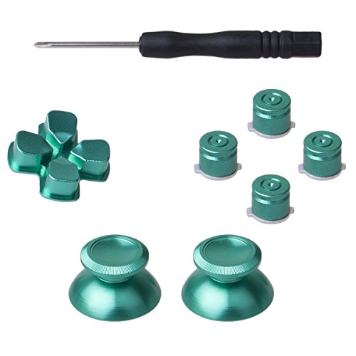 YoRHa 8 in 1 Metal Aluminum Thumbsticks Analog Sticks Joysticks & Bullet Buttons & D-pad eplacement Repair Kits(green) for PS4/Slim/Pro Dualshock 4 Controller With Screwdriver