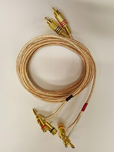 14 AWG Speaker wire with RCA Male to 1 pair Stackable Banana Plugs - Pair (Red/Black), 3 Foot
