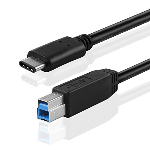 TNP USB Type C (USB-C) to Type B (USB-B) Cable (3FT) Black - SuperSpeed Standard USB 3.0 Male Port with Reversible Type C Connector Design for Printer Scanner